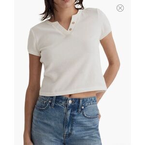 Madewell Split Neck Henley Top In Cream Size Large NWT